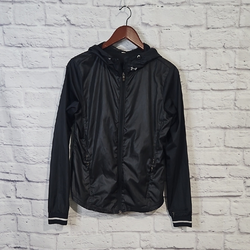 Under Armour Black Hooded Windbreaker with Glossy Finish